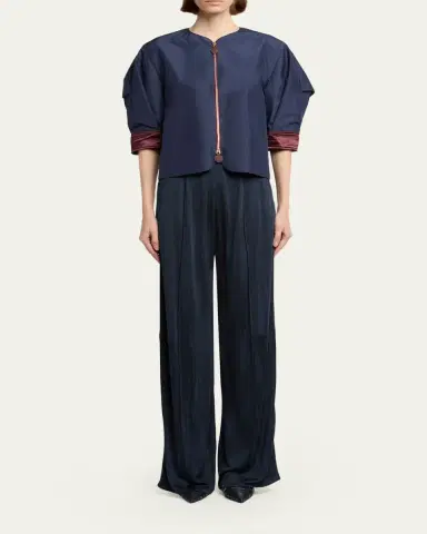 Giorgio Armani Short-Sleeve Silk Shantung Caban Coat | Thumbnail 2 Giorgio Armani Short-Sleeve Silk Shantung Caban Coat | Thumbnail 2