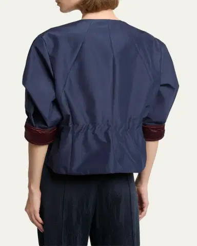 Giorgio Armani Short-Sleeve Silk Shantung Caban Coat | Thumbnail 3 Giorgio Armani Short-Sleeve Silk Shantung Caban Coat | Thumbnail 3
