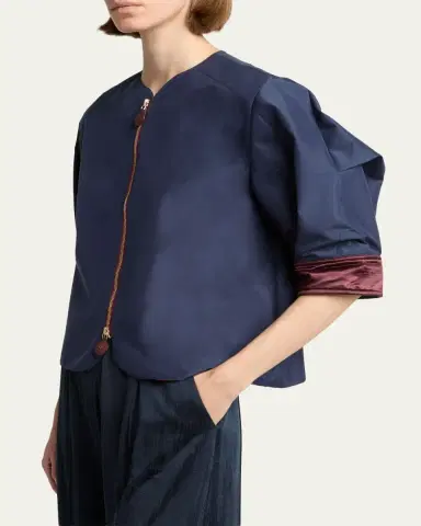 Giorgio Armani Short-Sleeve Silk Shantung Caban Coat | Thumbnail 4 Giorgio Armani Short-Sleeve Silk Shantung Caban Coat | Thumbnail 4
