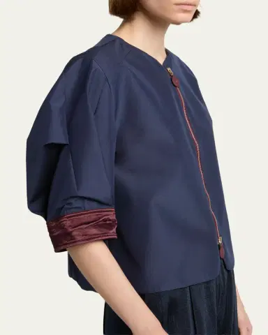 Giorgio Armani Short-Sleeve Silk Shantung Caban Coat | Thumbnail 5 Giorgio Armani Short-Sleeve Silk Shantung Caban Coat | Thumbnail 5