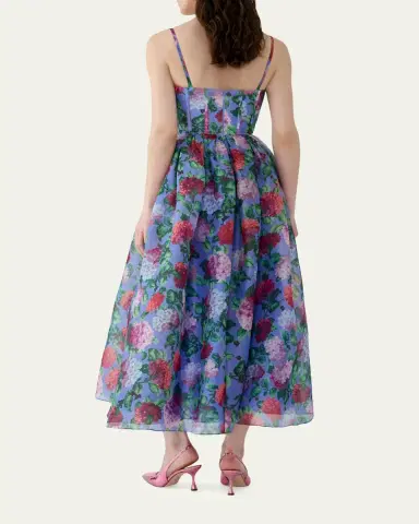 Carolina Herrera Hydrangea-Print Silk Organza Fit-and-Flare Midi Dress | Thumbnail 3 Carolina Herrera Hydrangea-Print Silk Organza Fit-and-Flare Midi Dress | Thumbnail 3