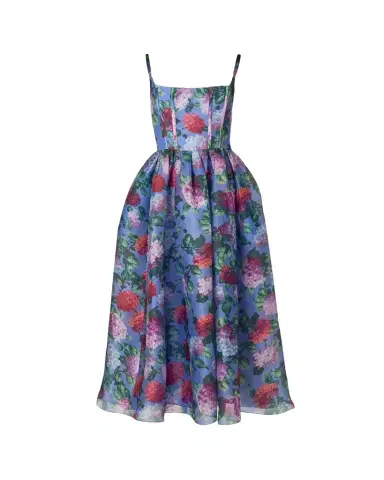 Carolina Herrera Hydrangea-Print Silk Organza Fit-and-Flare Midi Dress | Thumbnail 1 Carolina Herrera Hydrangea-Print Silk Organza Fit-and-Flare Midi Dress | Thumbnail 1