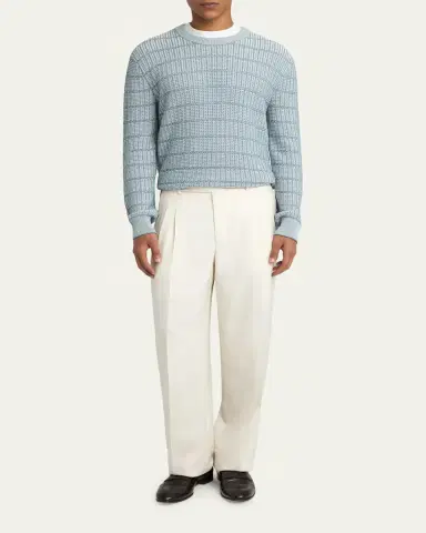Brioni Men's Cotton and Linen Grid Knit Crewneck Sweater | Thumbnail 2