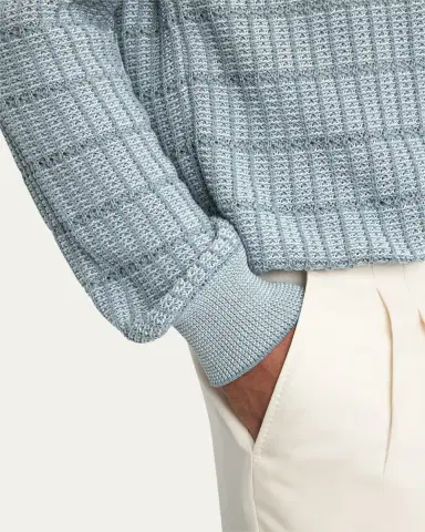 Brioni Men's Cotton and Linen Grid Knit Crewneck Sweater | Thumbnail 5