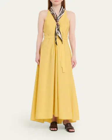 Brunello Cucinelli Sleeveless Belted Cotton Techno Poplin Midi Dress | Thumbnail 2 Brunello Cucinelli Sleeveless Belted Cotton Techno Poplin Midi Dress | Thumbnail 2