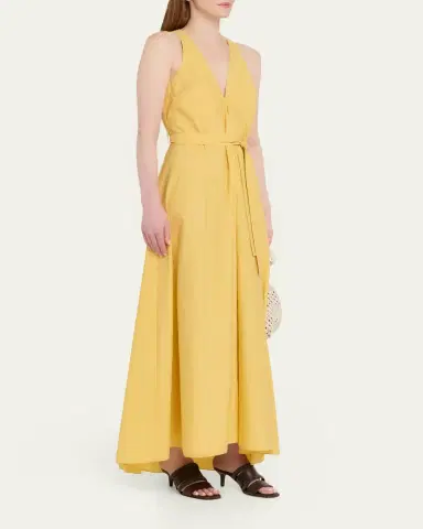 Brunello Cucinelli Sleeveless Belted Cotton Techno Poplin Midi Dress | Thumbnail 4 Brunello Cucinelli Sleeveless Belted Cotton Techno Poplin Midi Dress | Thumbnail 4