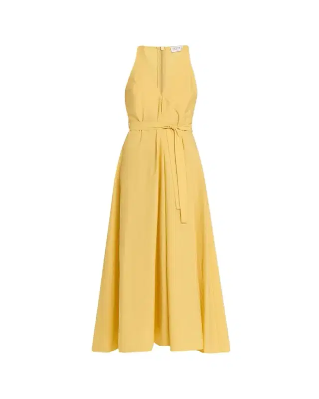 Brunello Cucinelli Sleeveless Belted Cotton Techno Poplin Midi Dress