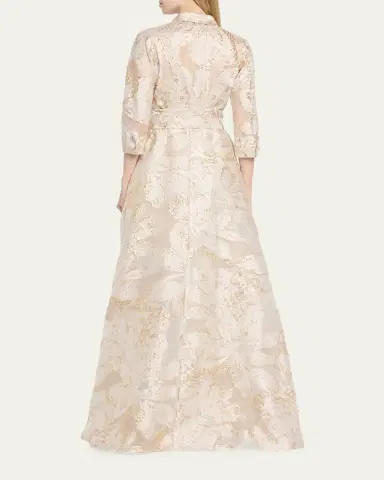 Rickie Freeman for Teri Jon Metallic Jacquard Midi Shirtdress | Thumbnail 3