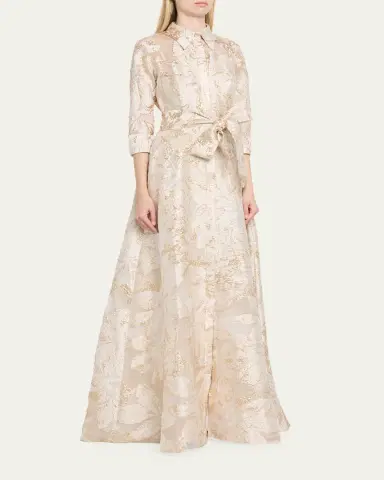 Rickie Freeman for Teri Jon Metallic Jacquard Midi Shirtdress | Thumbnail 4