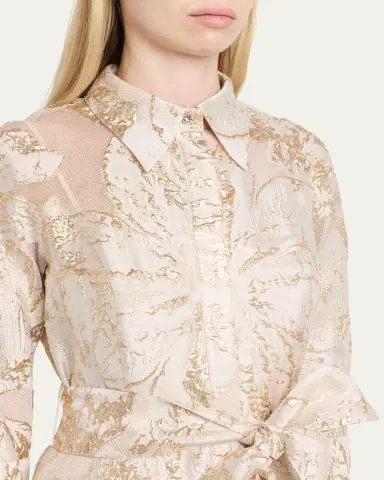 Rickie Freeman for Teri Jon Metallic Jacquard Midi Shirtdress | Thumbnail 5