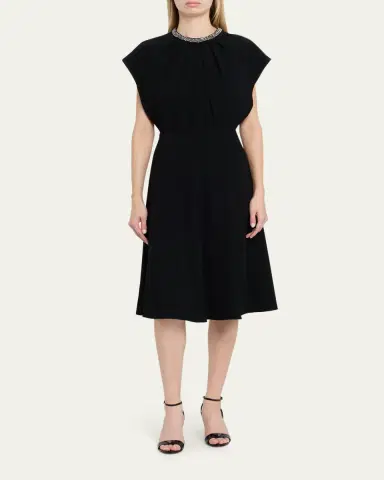 Rickie Freeman for Teri Jon Beaded Crepe A-Line Midi Dress | Thumbnail 2