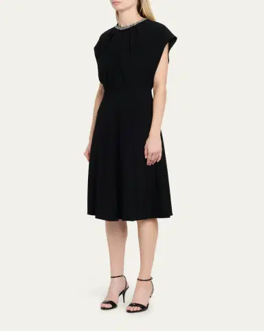 Rickie Freeman for Teri Jon Beaded Crepe A-Line Midi Dress | Thumbnail 4