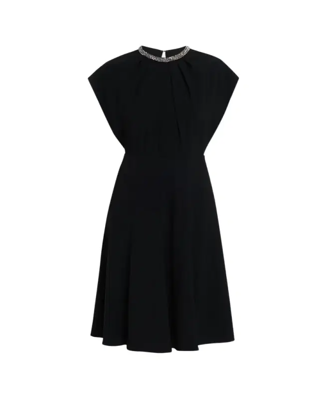 Rickie Freeman for Teri Jon Beaded Crepe A-Line Midi Dress