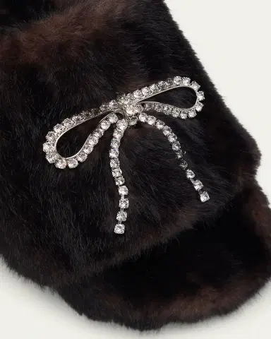 Balenciaga Embellished Bow Faux Fur Slide Sandals | Thumbnail 3