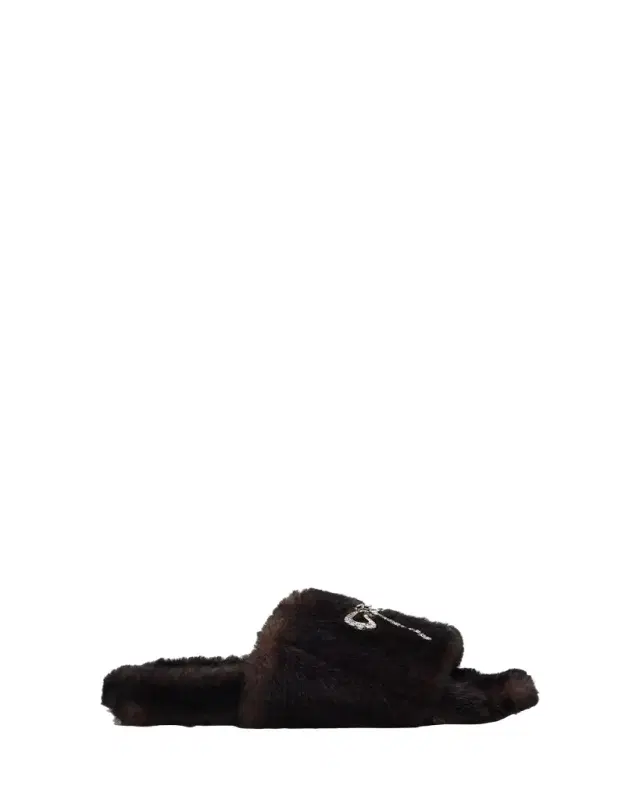Balenciaga Embellished Bow Faux Fur Slide Sandals