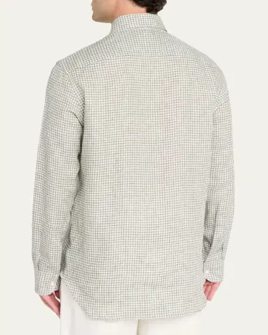 Bergdorf Goodman Men's Linen Gingham Check Sport Shirt | Thumbnail 3 Bergdorf Goodman Men's Linen Gingham Check Sport Shirt | Thumbnail 3