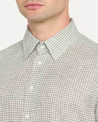 Bergdorf Goodman Men's Linen Gingham Check Sport Shirt | Thumbnail 5 Bergdorf Goodman Men's Linen Gingham Check Sport Shirt | Thumbnail 5