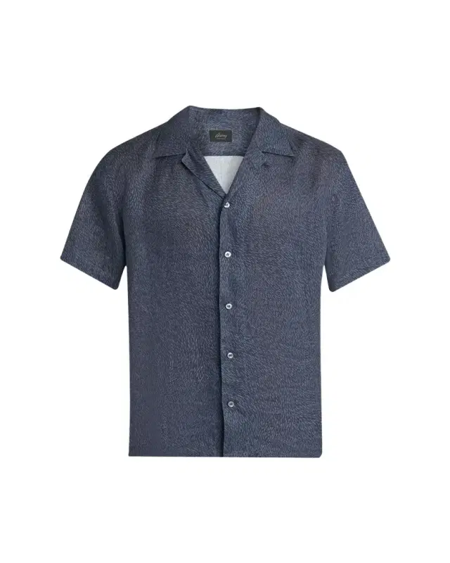 Men's Linen Pines-Print Camp Shirt