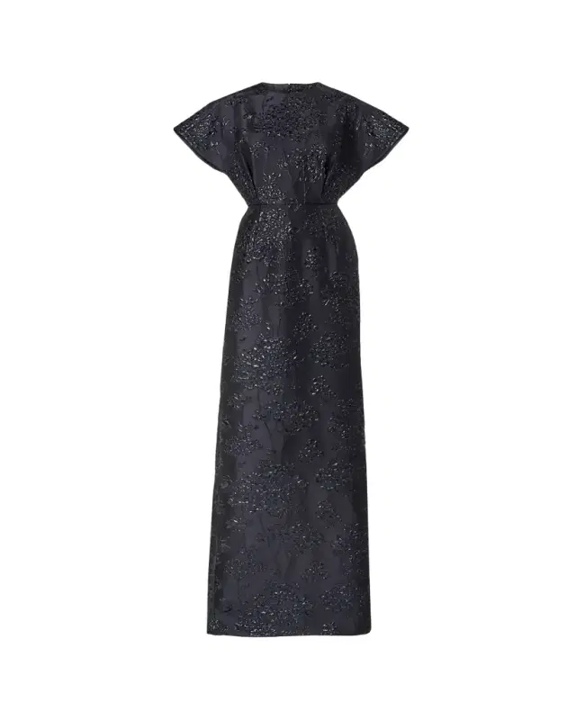 Carolina Herrera Rosette Collar Fan Bodice Gown