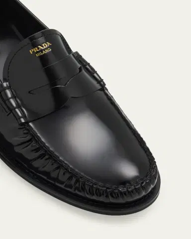 Prada Men's Leather Moc-Toe Penny Loafers | Thumbnail 5