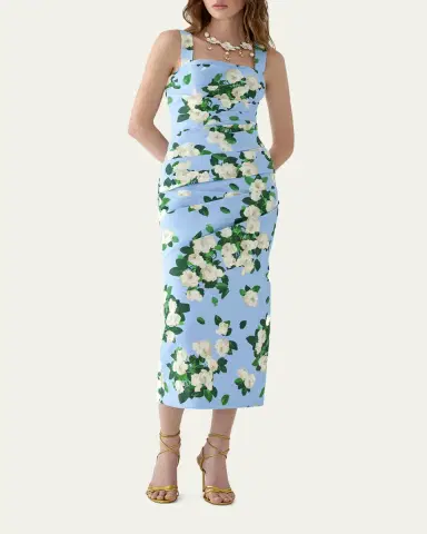 Carolina Herrera Draped Floral Cotton Sleeveless Midi Dress | Thumbnail 2 Carolina Herrera Draped Floral Cotton Sleeveless Midi Dress | Thumbnail 2