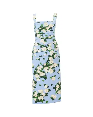 Carolina Herrera Draped Floral Cotton Sleeveless Midi Dress | Thumbnail 1 Carolina Herrera Draped Floral Cotton Sleeveless Midi Dress | Thumbnail 1