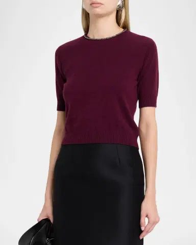 Giorgio Armani Embellished Short-Sleeve Cashmere Crewneck Sweater | Thumbnail 3 Giorgio Armani Embellished Short-Sleeve Cashmere Crewneck Sweater | Thumbnail 3