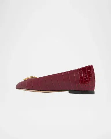 Valentino Garavani VLogo Croc-Embossed Leather Ballerina Flats | Thumbnail 4