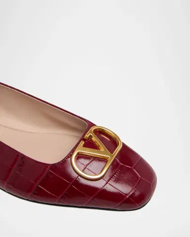 Valentino Garavani VLogo Croc-Embossed Leather Ballerina Flats | Thumbnail 5