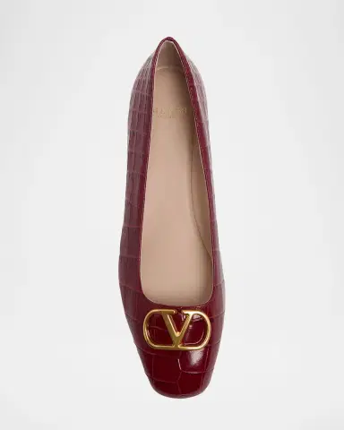 Valentino Garavani VLogo Croc-Embossed Leather Ballerina Flats | Thumbnail 6