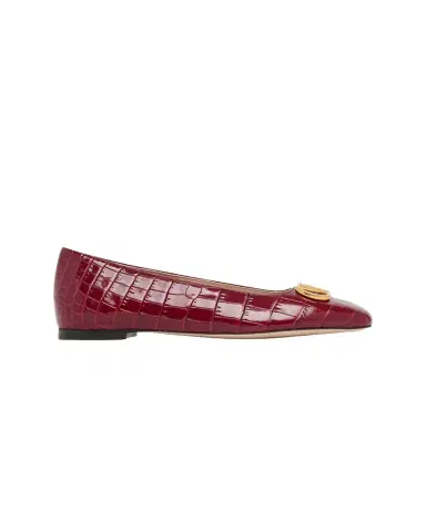 Valentino Garavani VLogo Croc-Embossed Leather Ballerina Flats | Thumbnail 1