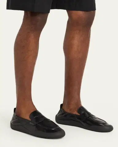 Prada Men's Speedrock Leather Rubber-Sole Penny Loafers | Thumbnail 2