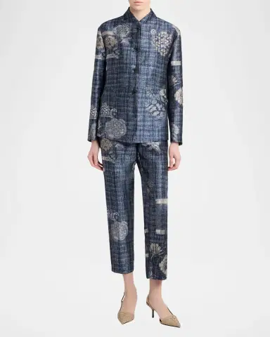 Giorgio Armani Check Floral Jacquard Straight-Leg Ankle Trousers | Thumbnail 2 Giorgio Armani Check Floral Jacquard Straight-Leg Ankle Trousers | Thumbnail 2
