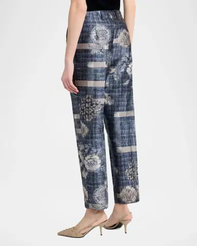 Giorgio Armani Check Floral Jacquard Straight-Leg Ankle Trousers | Thumbnail 3 Giorgio Armani Check Floral Jacquard Straight-Leg Ankle Trousers | Thumbnail 3