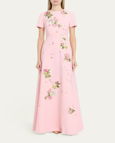 Carolina Herrera Rose Embroidered Sleeveless Trumpet Gown | Thumbnail 2