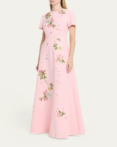 Carolina Herrera Rose Embroidered Sleeveless Trumpet Gown | Thumbnail 4