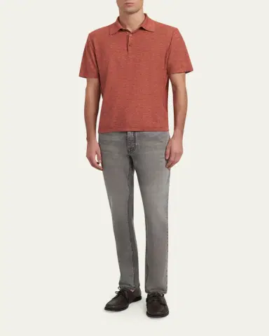 Brioni Men's Heathered Cashmere/Silk-Blend Polo Shirt | Thumbnail 2 Brioni Men's Heathered Cashmere/Silk-Blend Polo Shirt | Thumbnail 2