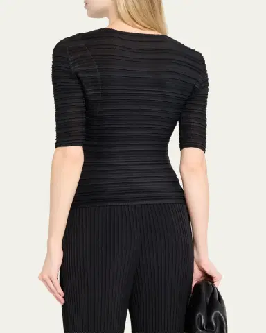 Issey Miyake Jiggly Pleated Plisse Elbow-Sleeve Top | Thumbnail 3 Issey Miyake Jiggly Pleated Plisse Elbow-Sleeve Top | Thumbnail 3