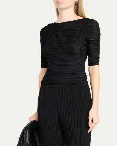 Issey Miyake Jiggly Pleated Plisse Elbow-Sleeve Top | Thumbnail 4 Issey Miyake Jiggly Pleated Plisse Elbow-Sleeve Top | Thumbnail 4