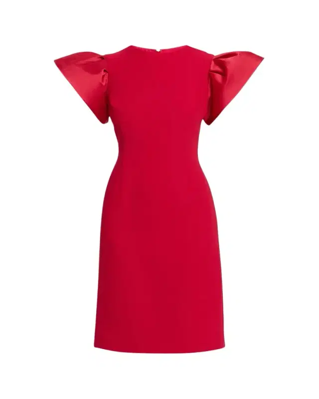 Rickie Freeman for Teri Jon Flounce-Sleeve Crepe Sheath Dress