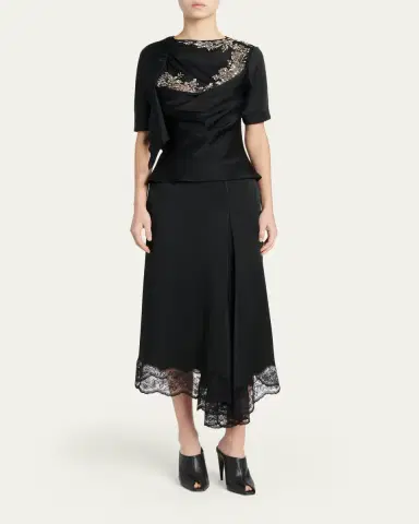 McQueen Embroidered Lace Draped Silk Top | Thumbnail 2