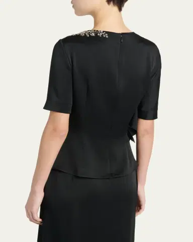 McQueen Embroidered Lace Draped Silk Top | Thumbnail 3
