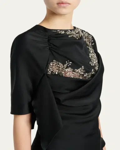 McQueen Embroidered Lace Draped Silk Top | Thumbnail 5