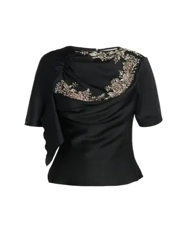 McQueen Embroidered Lace Draped Silk Top | Thumbnail 1