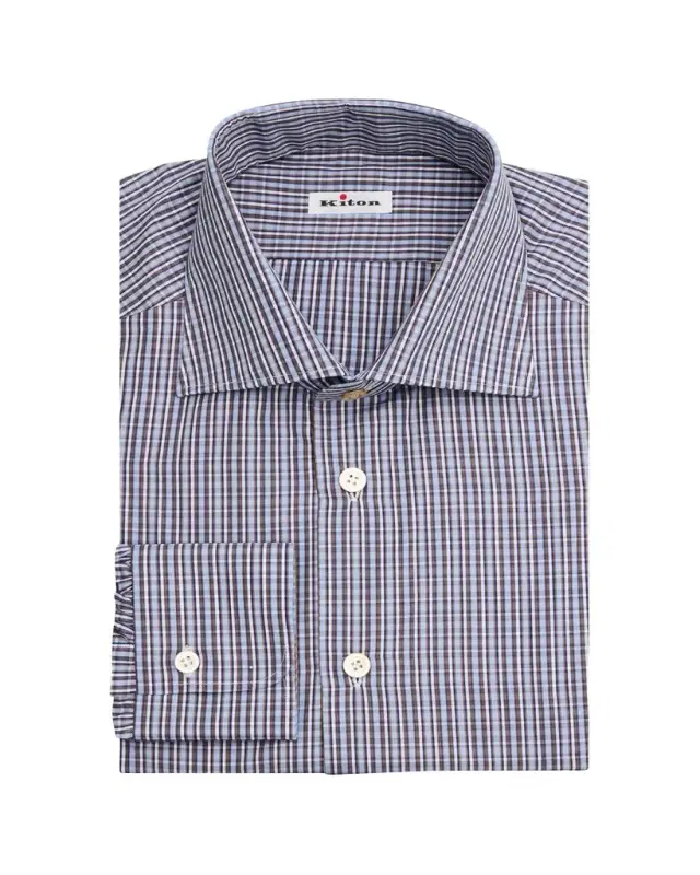 Kiton Men's Cotton Plaid Dress Shirt