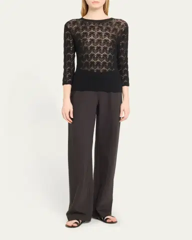 Vince Fine Lace 3/4-Sleeve Crewneck Top | Thumbnail 2 Vince Fine Lace 3/4-Sleeve Crewneck Top | Thumbnail 2