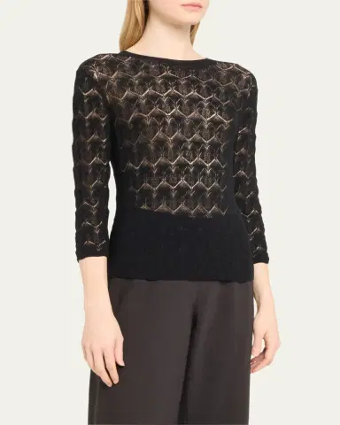 Vince Fine Lace 3/4-Sleeve Crewneck Top | Thumbnail 4 Vince Fine Lace 3/4-Sleeve Crewneck Top | Thumbnail 4