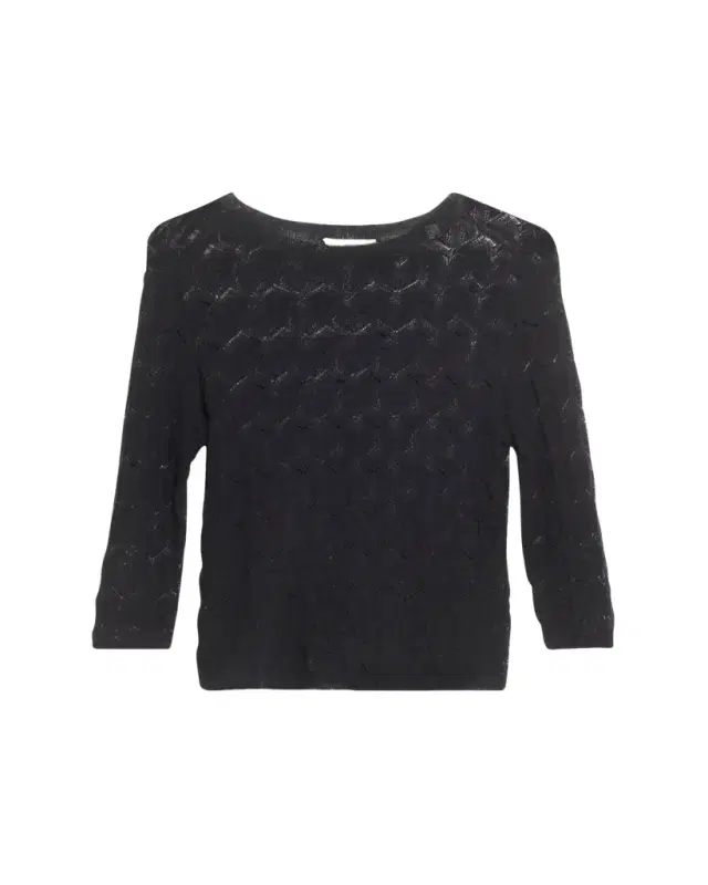 Fine Lace 3/4-Sleeve Crewneck Top
