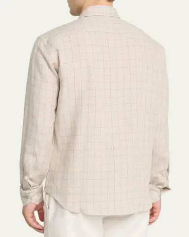 Baldassari Men's Linen Windowpane Check Button-Down Shirt | Thumbnail 3