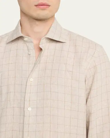 Baldassari Men's Linen Windowpane Check Button-Down Shirt | Thumbnail 5
